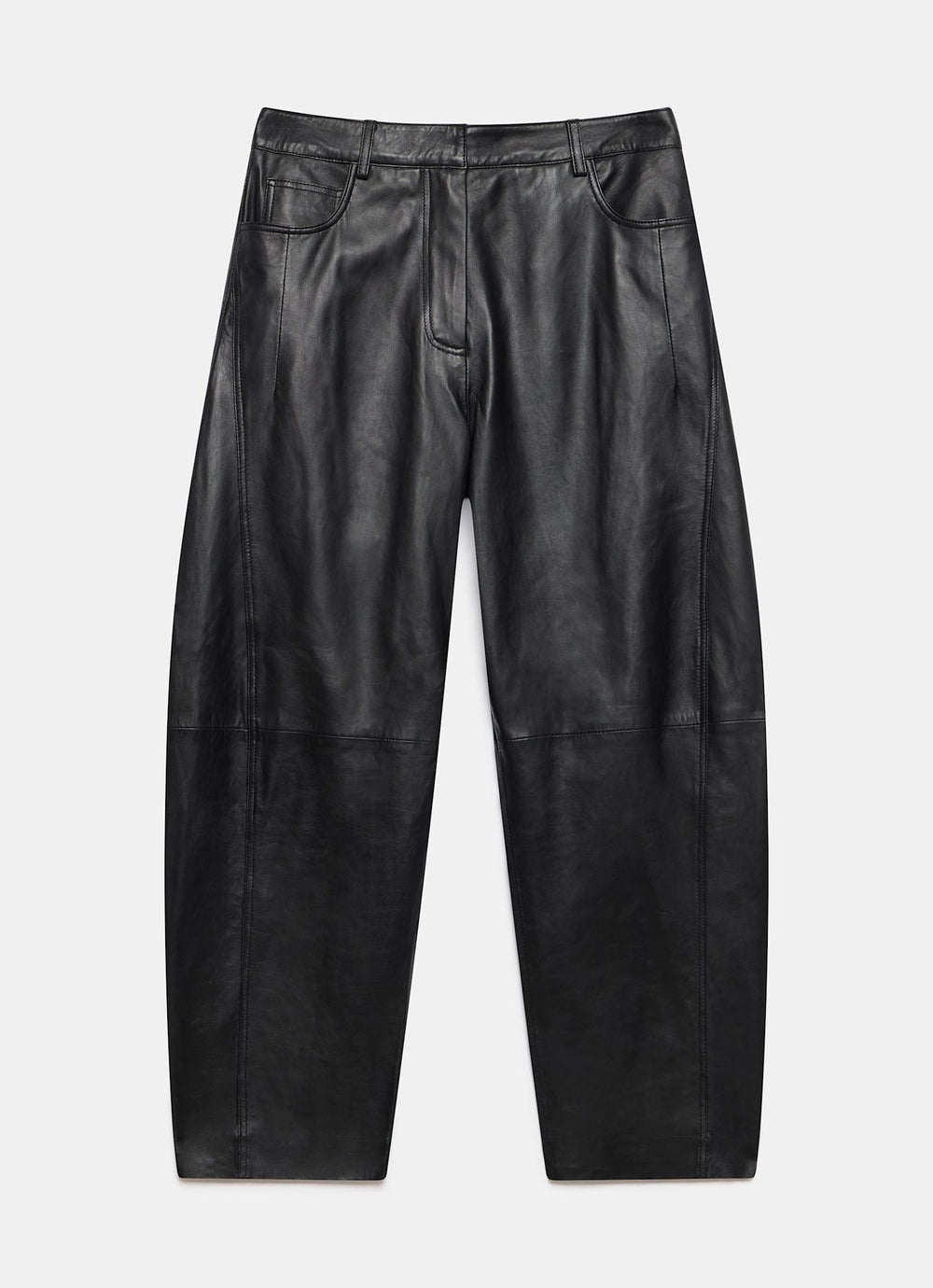 Black Leather Barrel Leg Trousers