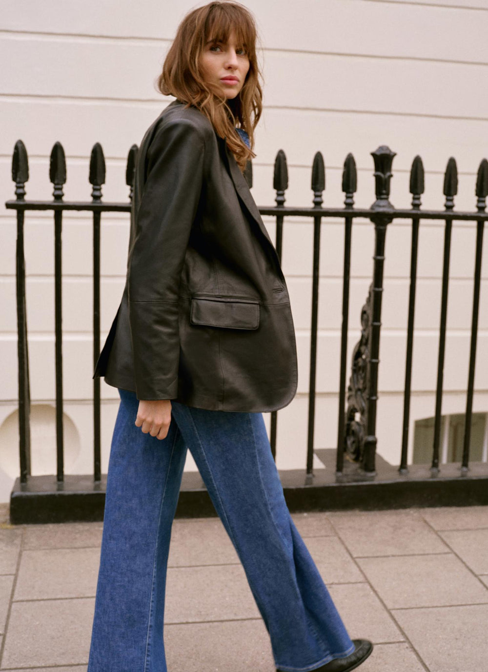 Black Leather Single Breasted Blazer