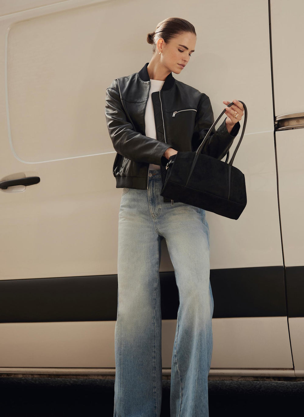 Black Leather Bomber Jacket