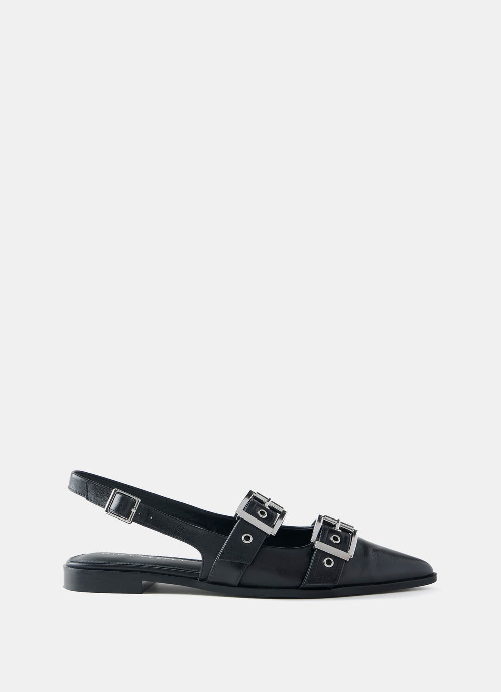 Black Leather Buckled Flat Shoes