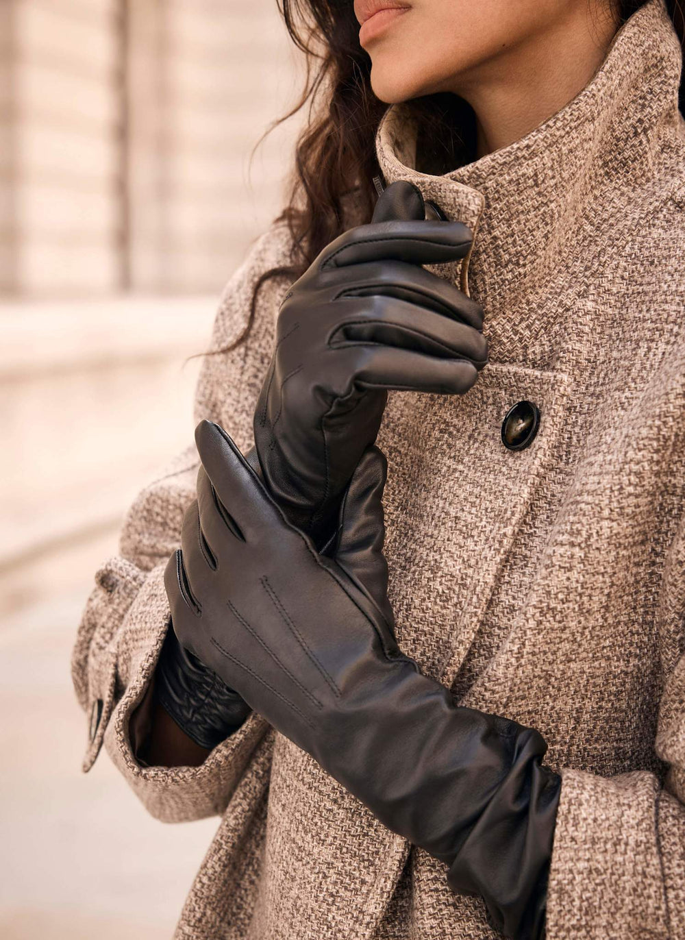 Black Leather Long Gloves