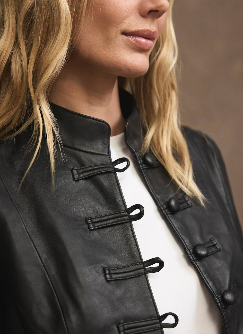 Black Leather Stand Collar Jacket