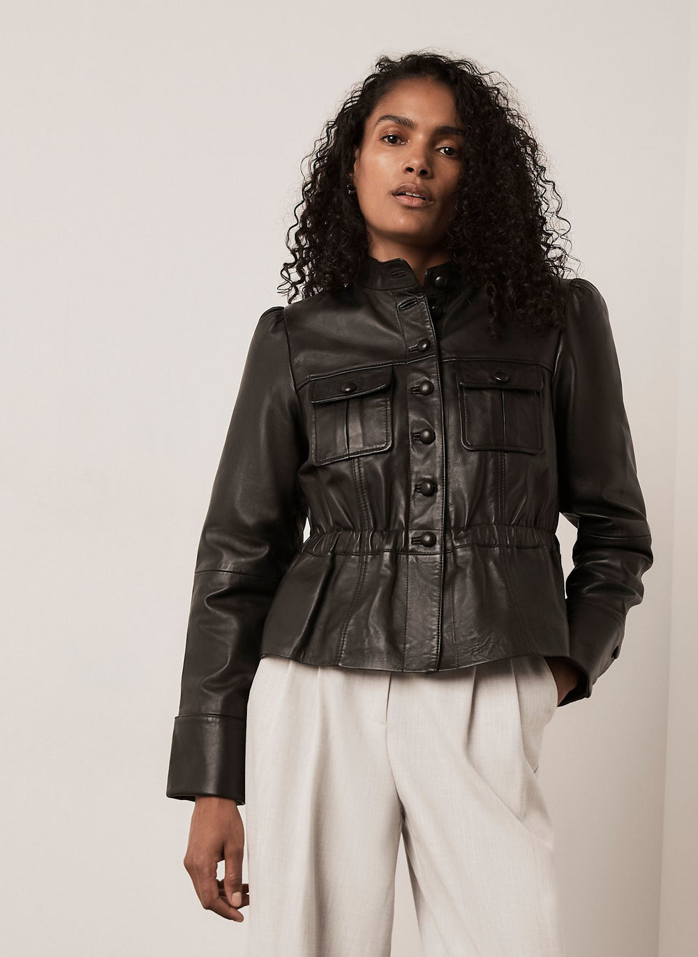 Black Leather Peplum Jacket