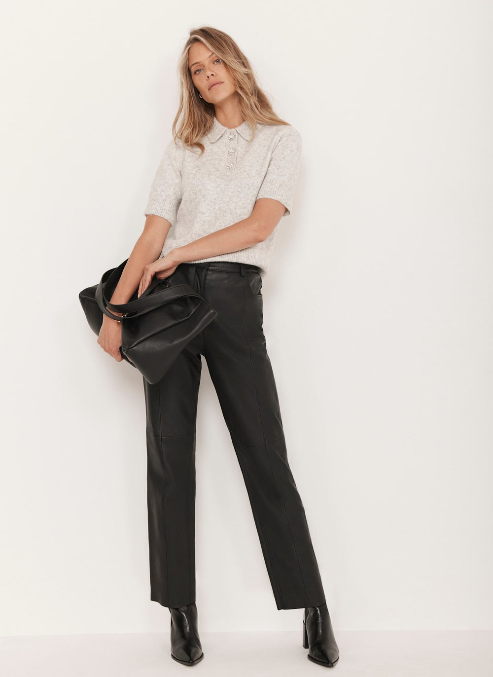 Black Leather Tapered Trousers