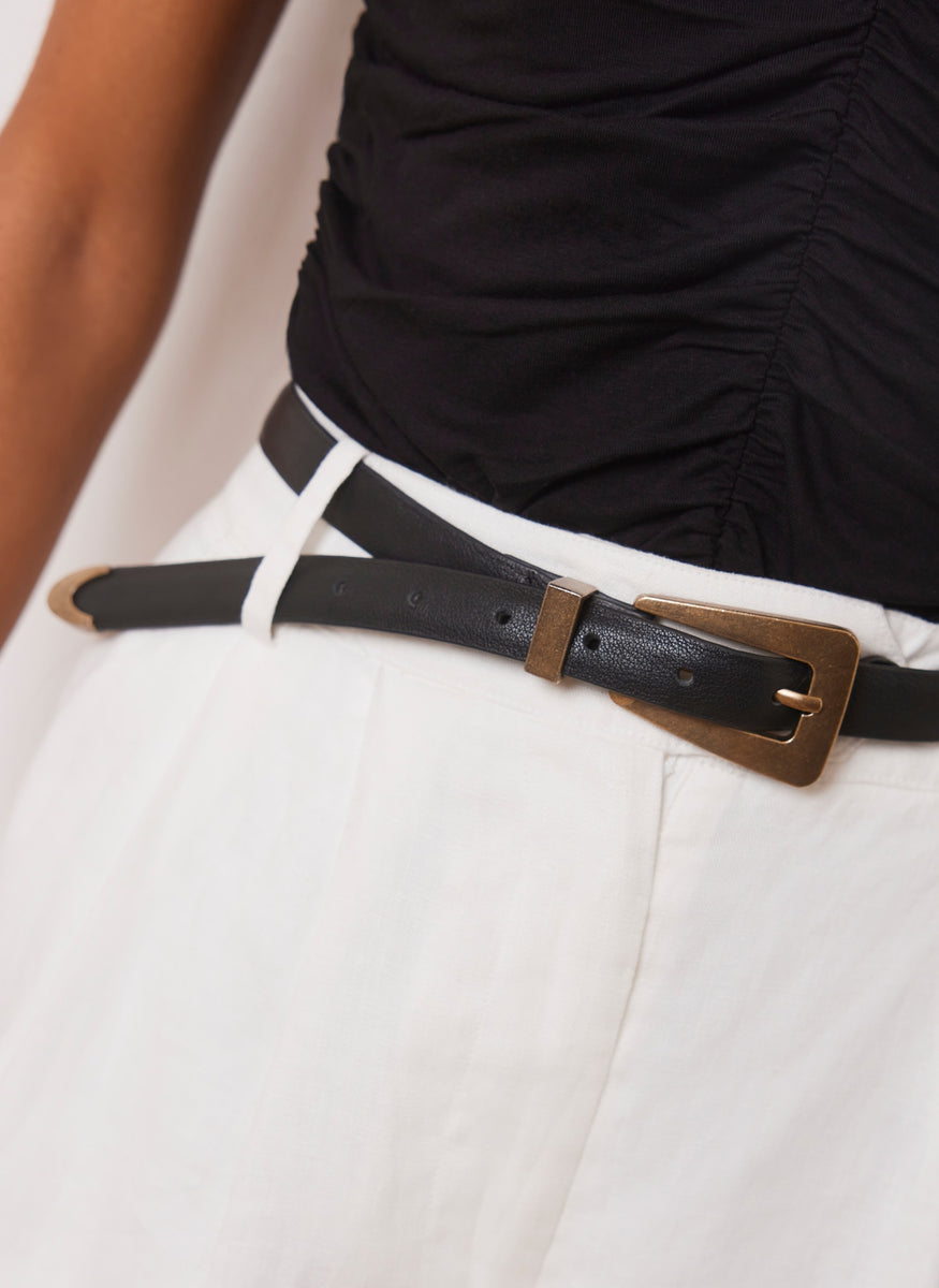 Black Leather Thin Buckle Belt