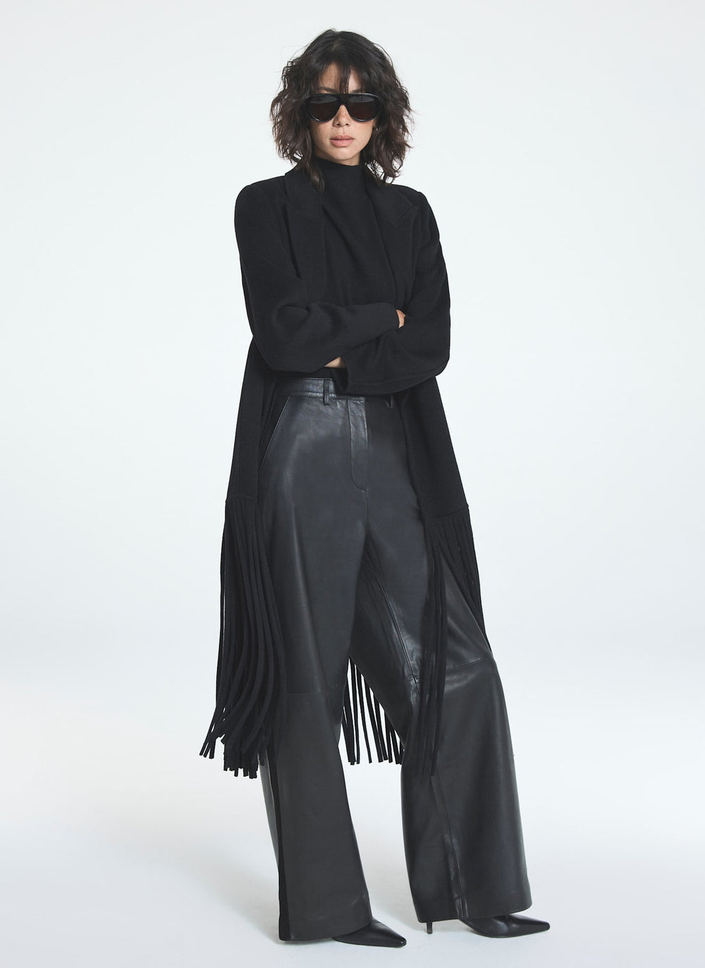 Black Leather Wide Leg Trousers