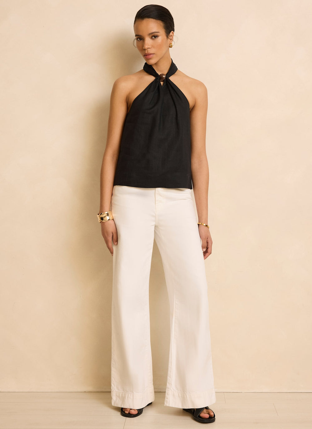 Black Linen Halter Top