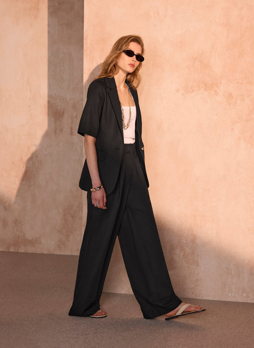 Black Linen Blend Wide Trousers