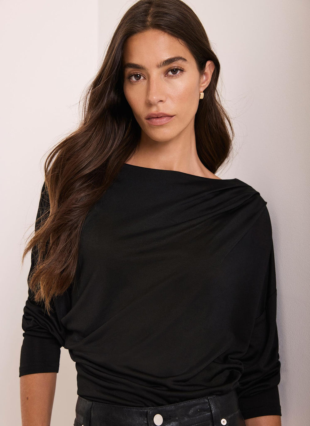 Black Ruched Long Sleeve Top