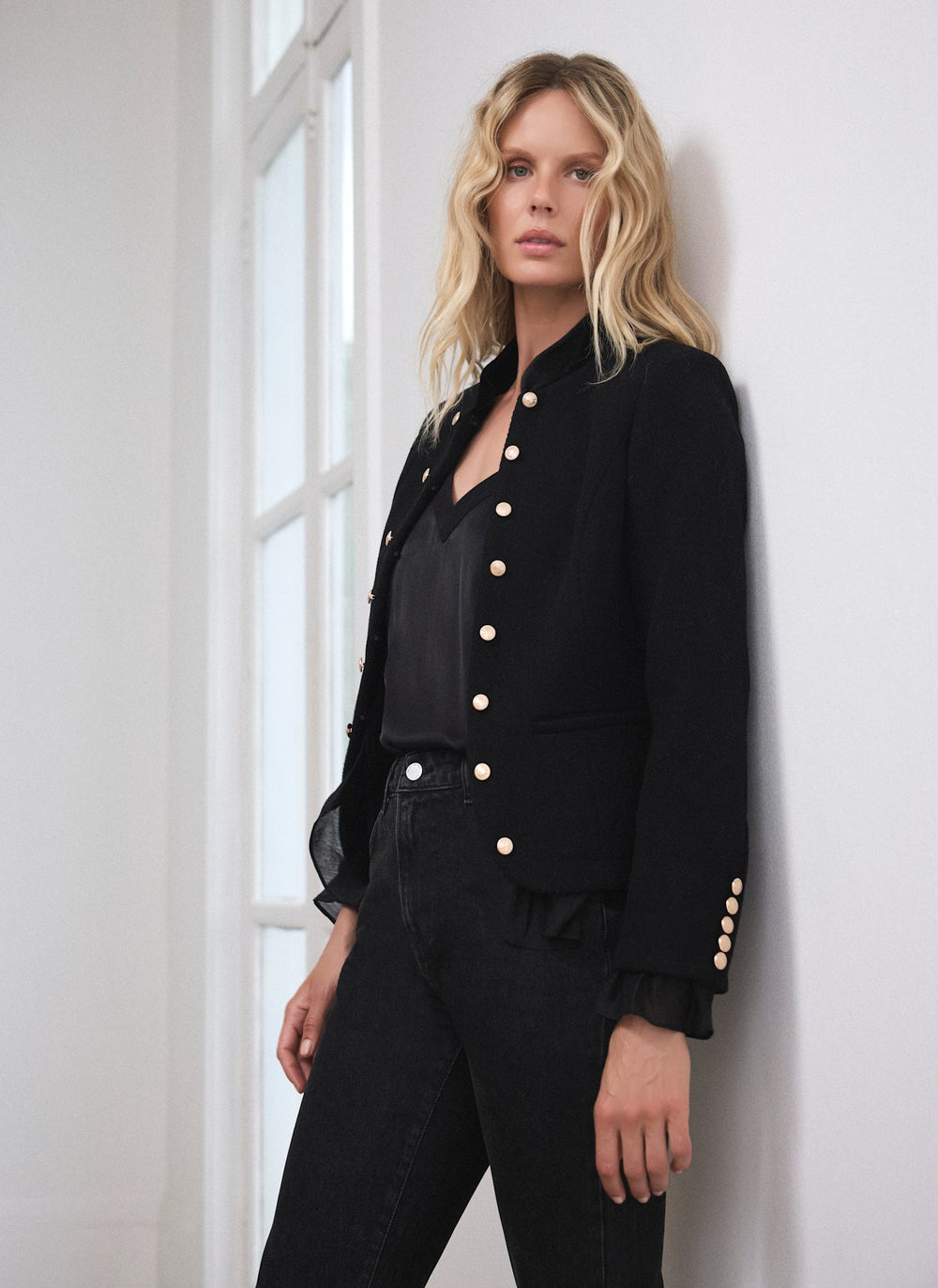 Black Military Wool Blend Jacket