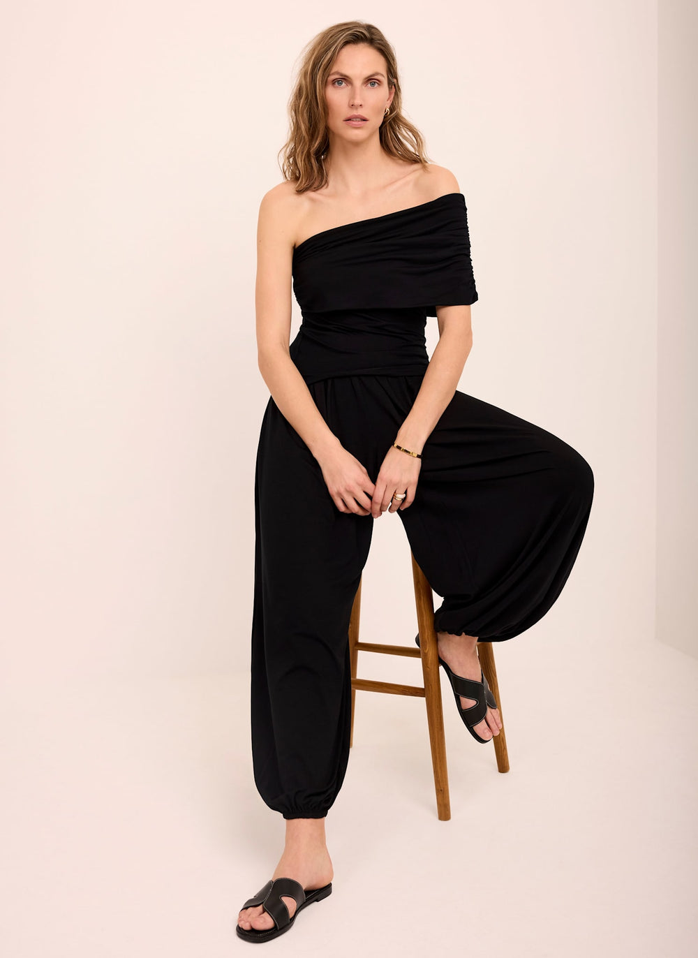 Black One Shoulder Draped Top