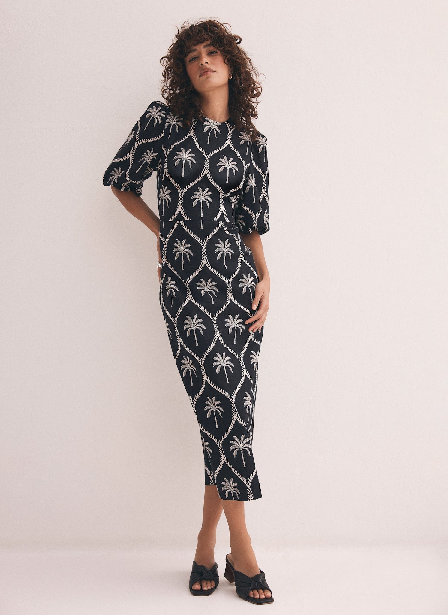 Black Palm Print Midi Dress Mint Velvet black-palm-print-midi-dress-mint-velvet