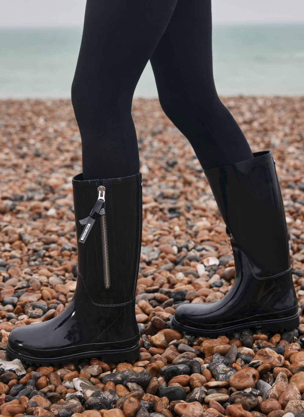 April Black Patent Knee-High Wellies