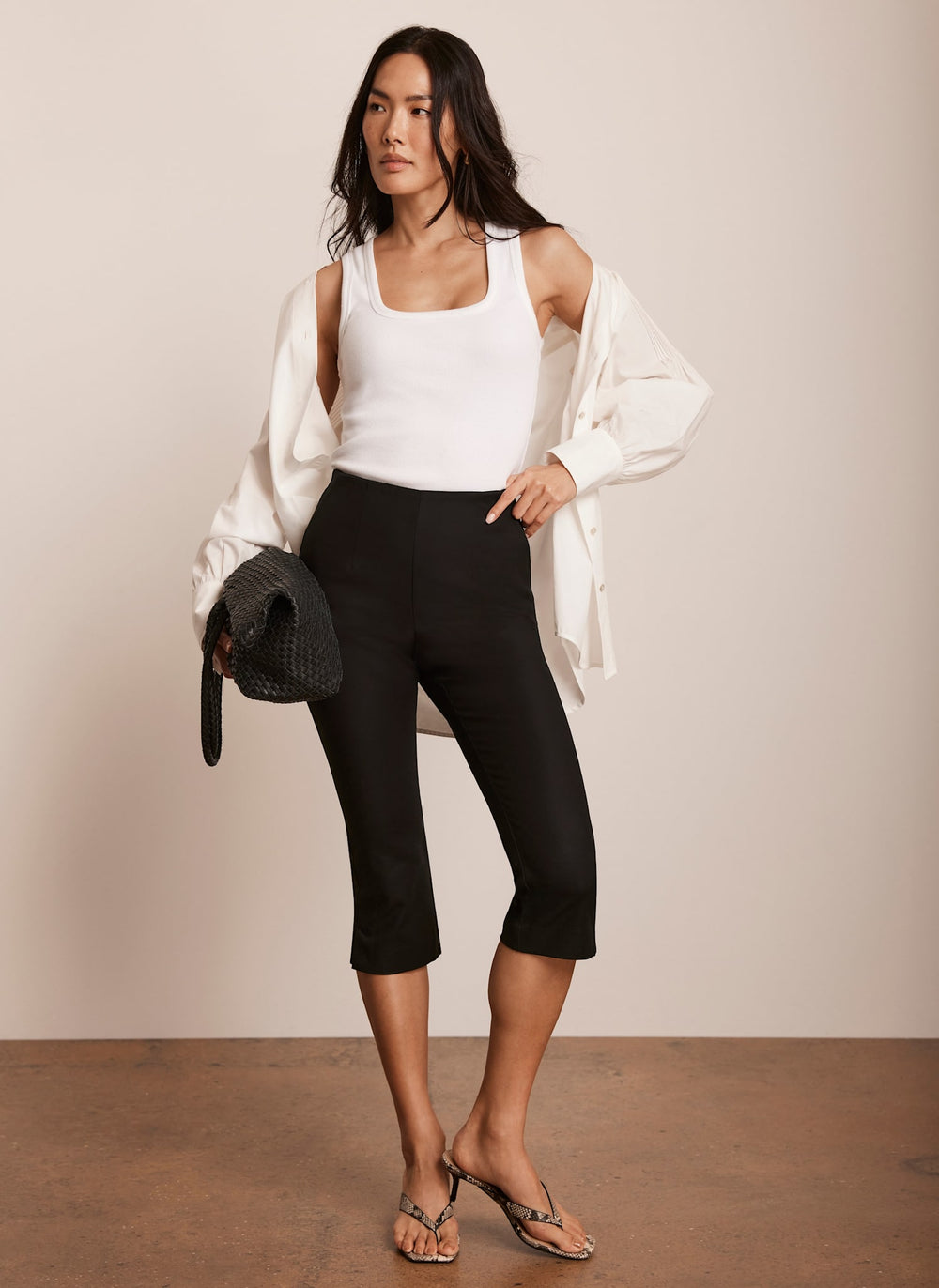 Black Cropped Slim Capri Trousers