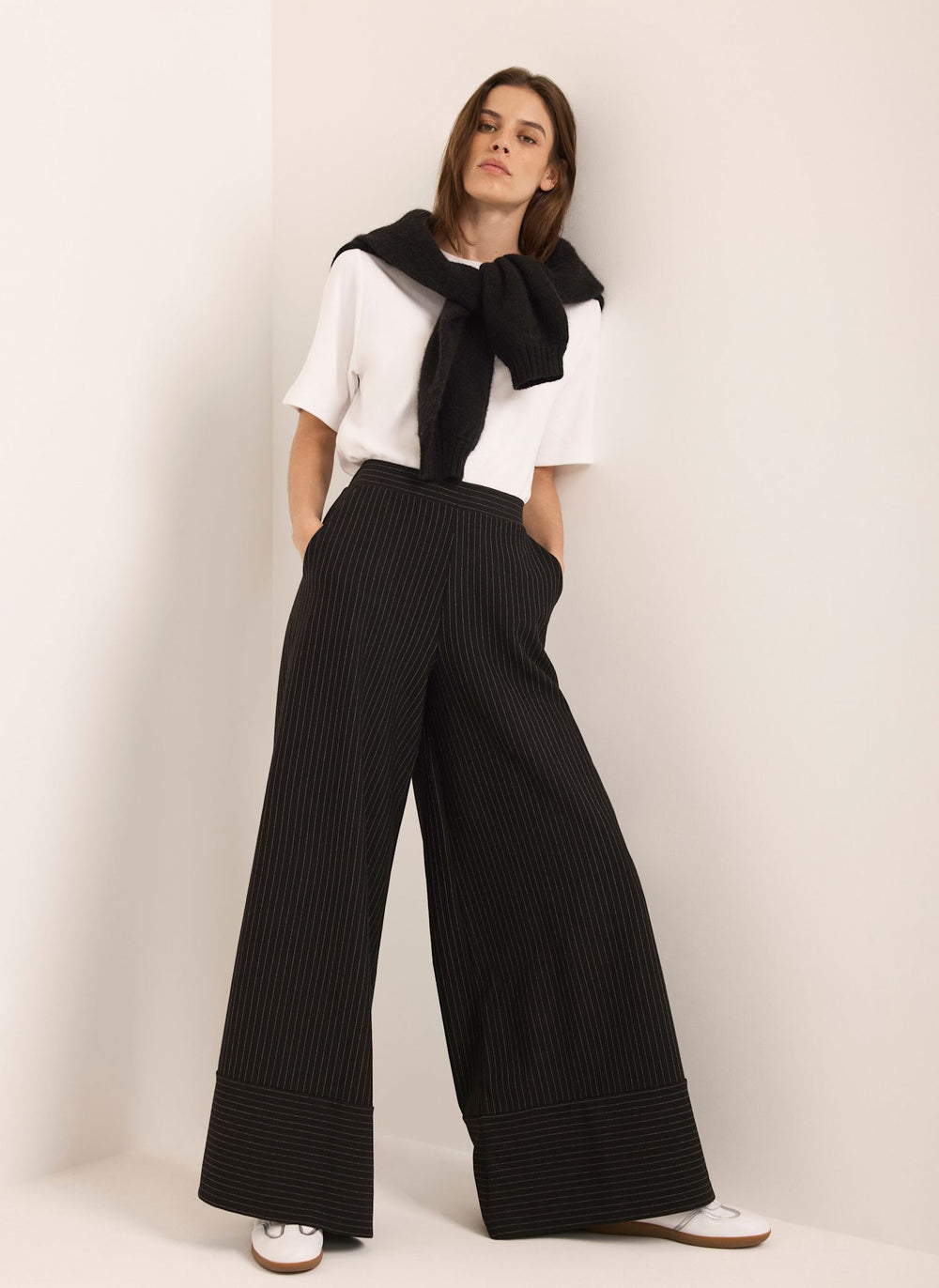 Black Pinstripe Wide Trousers