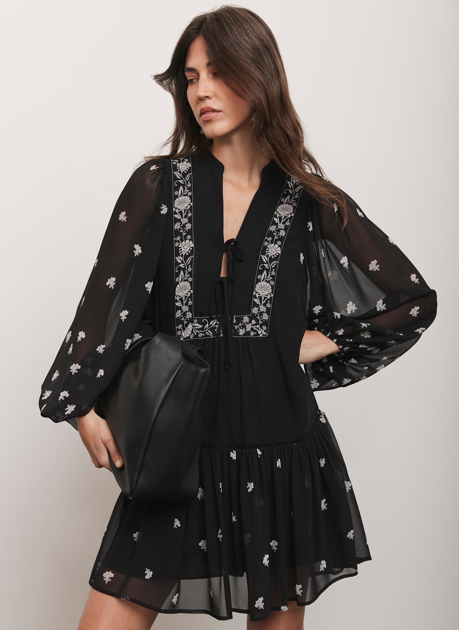 Black Floral Print Boho Mini Dress – Mint Velvet