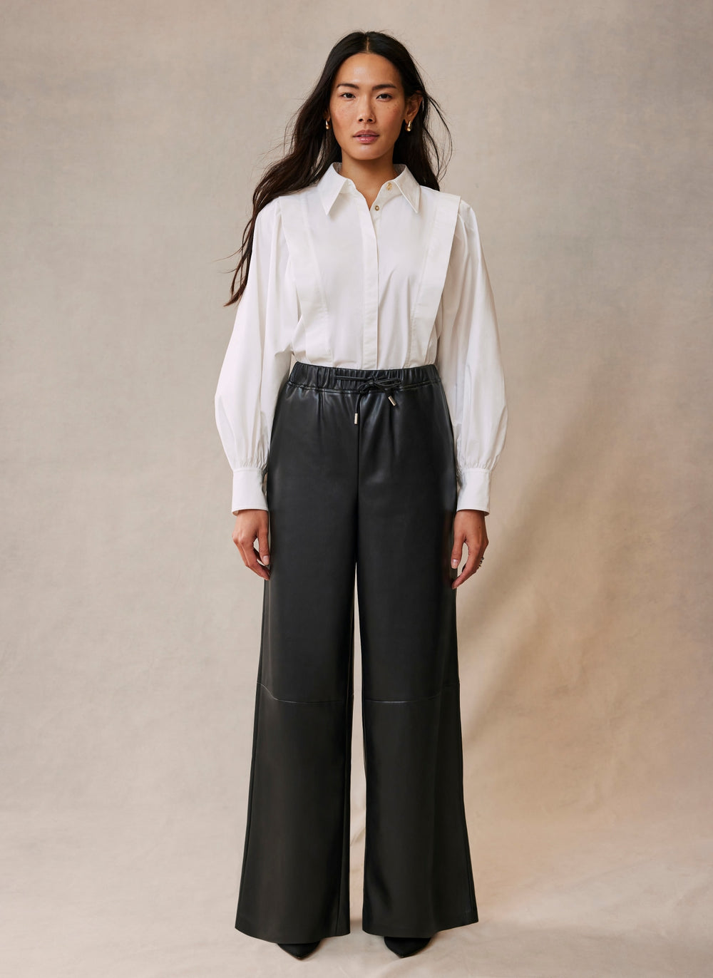 Black Faux Leather Wide Leg Trousers