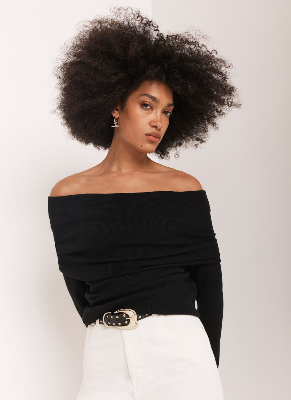 Black Ribbed Bardot Top