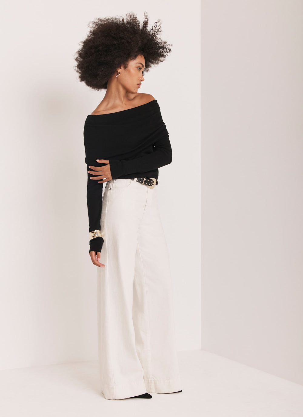 Black Ribbed Bardot Top