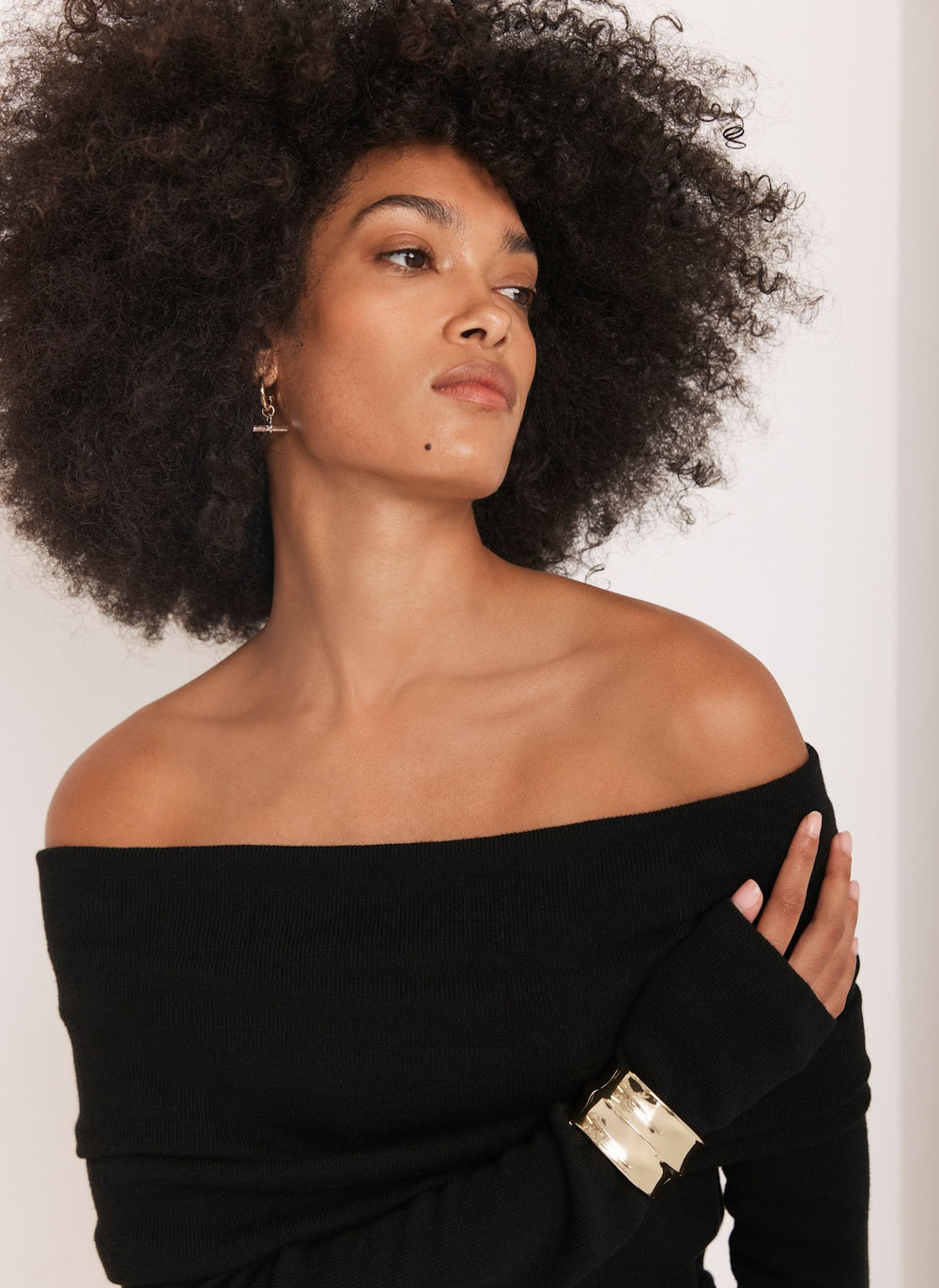 Black Ribbed Bardot Top