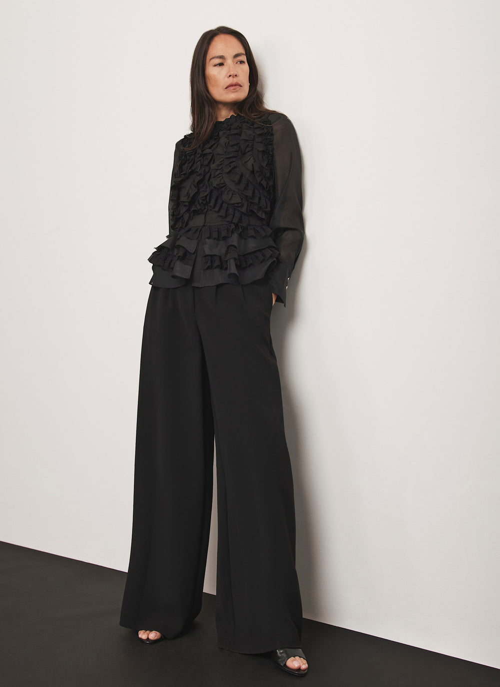 Black Ruffle Detail Blouse