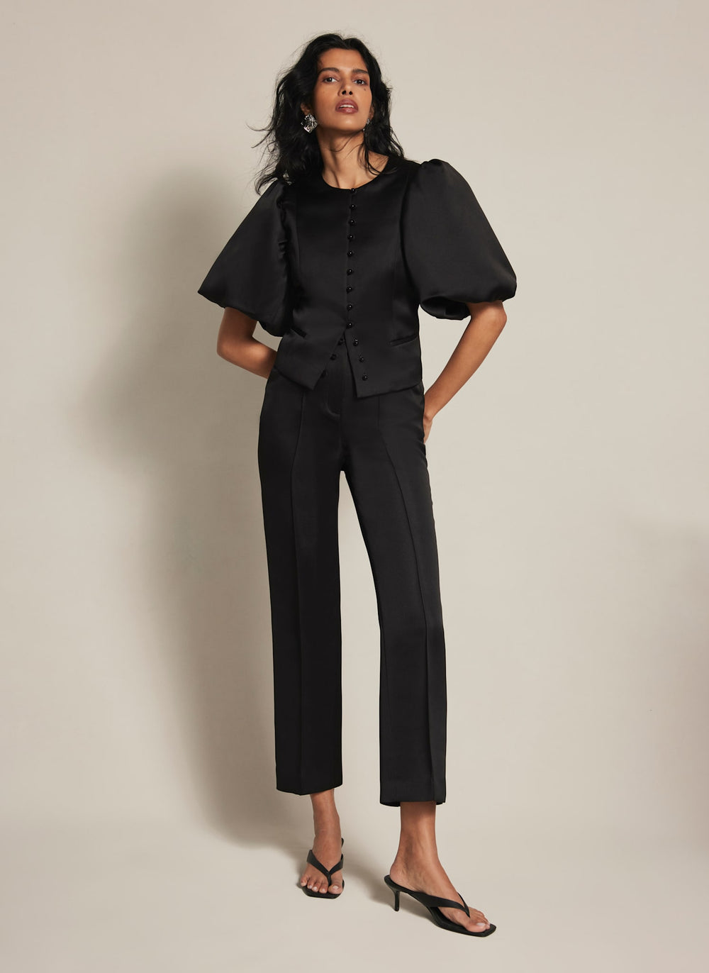 Black Satin Slim Trousers