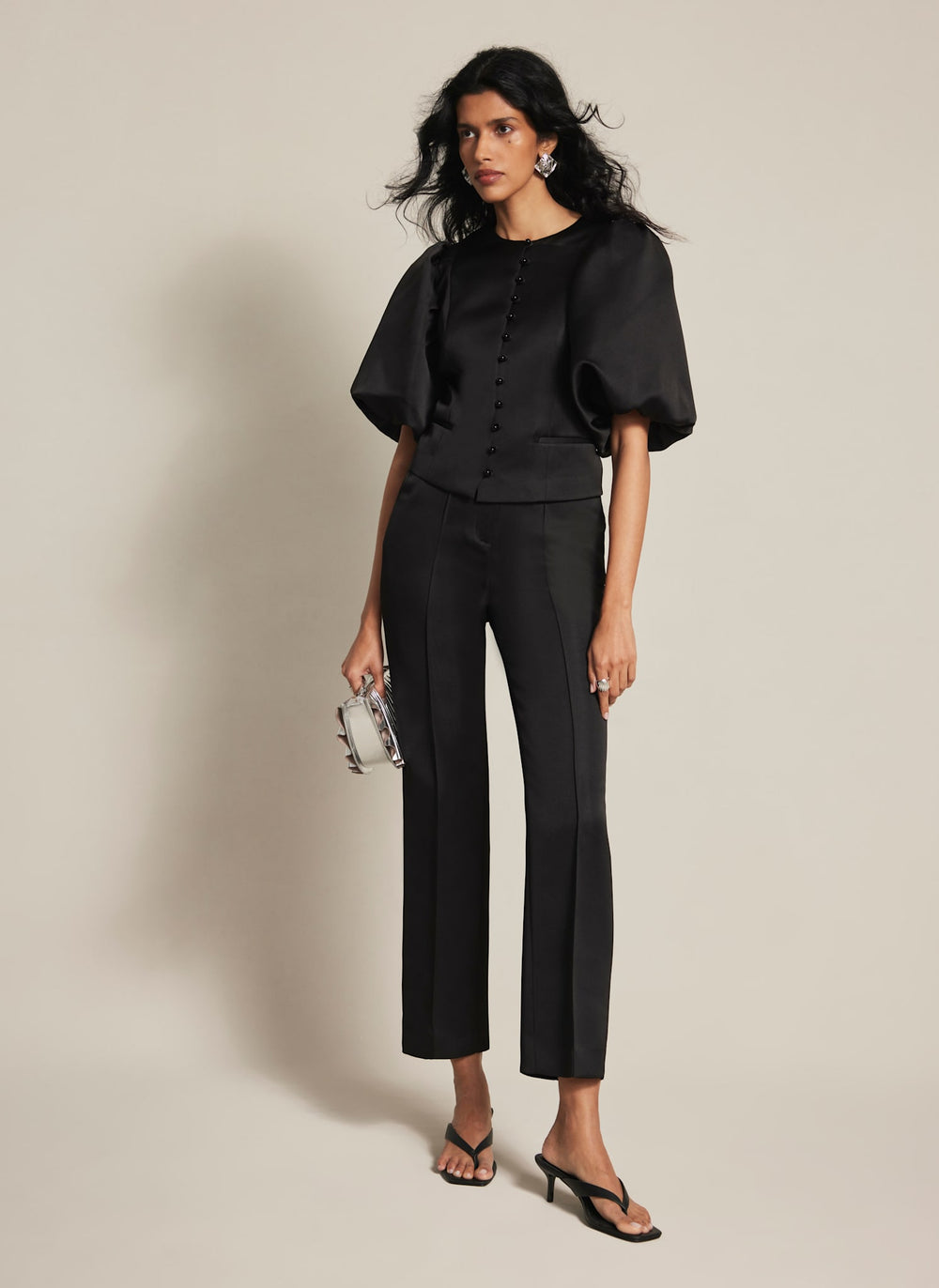 Black Satin Slim Trousers
