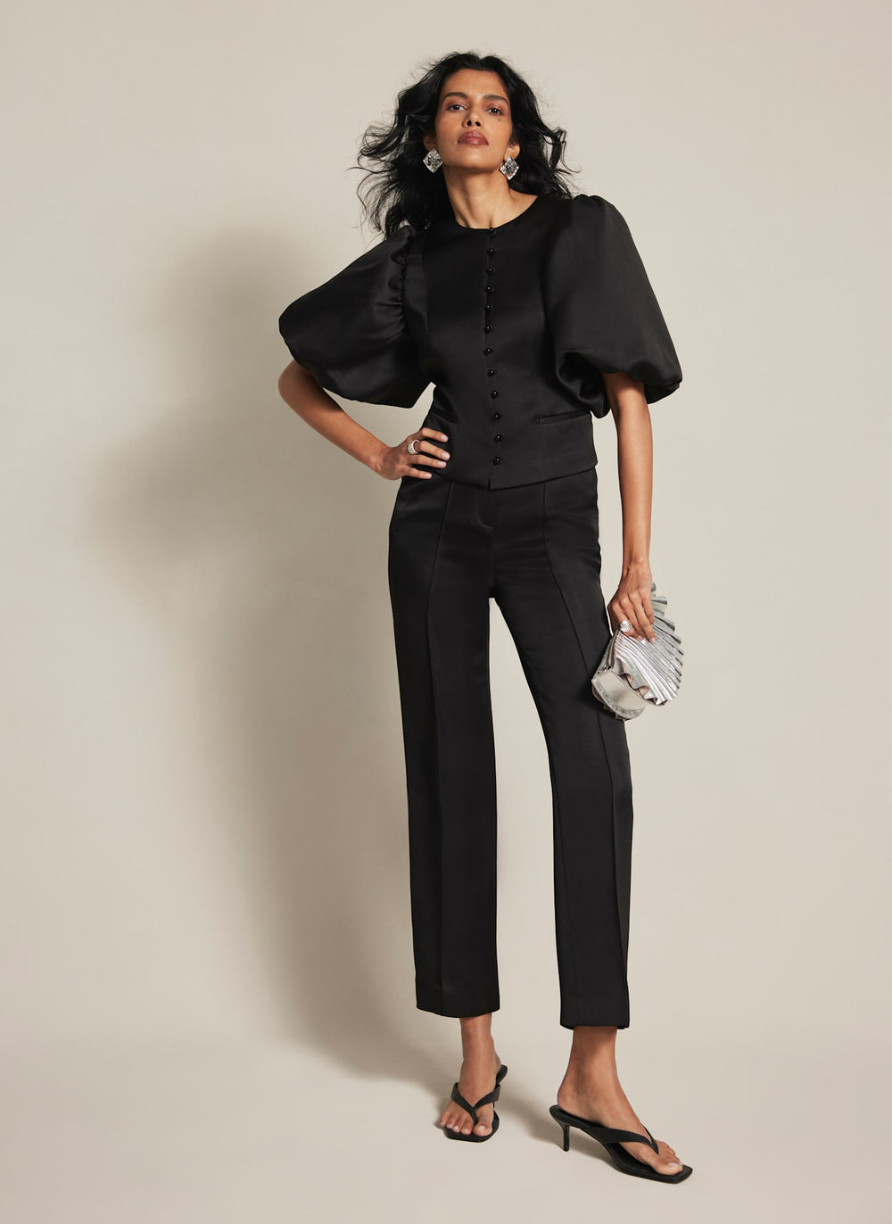 Black Satin Slim Trousers