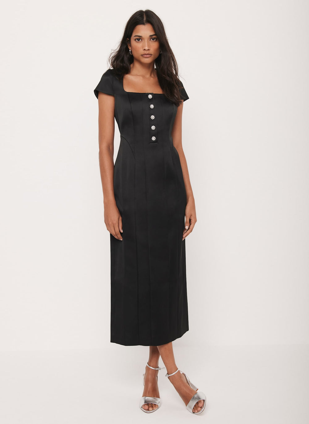 Black Satin Midi Dress