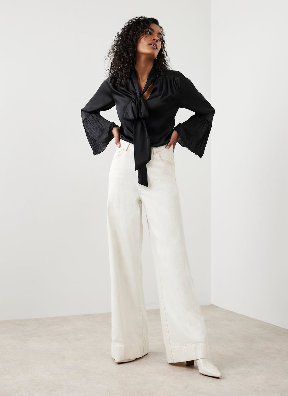 Black Satin Bow Blouse