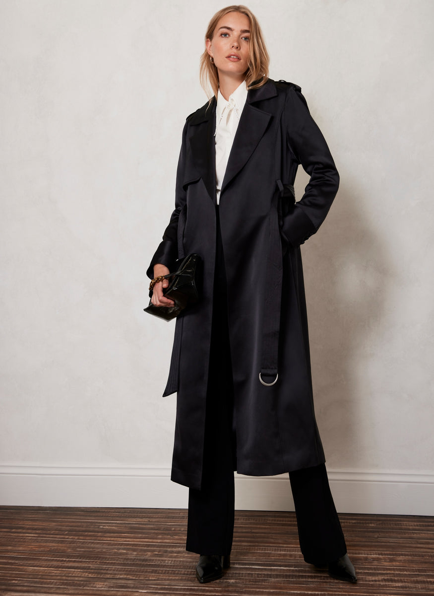 Black Satin Trench Coat Mint Velvet