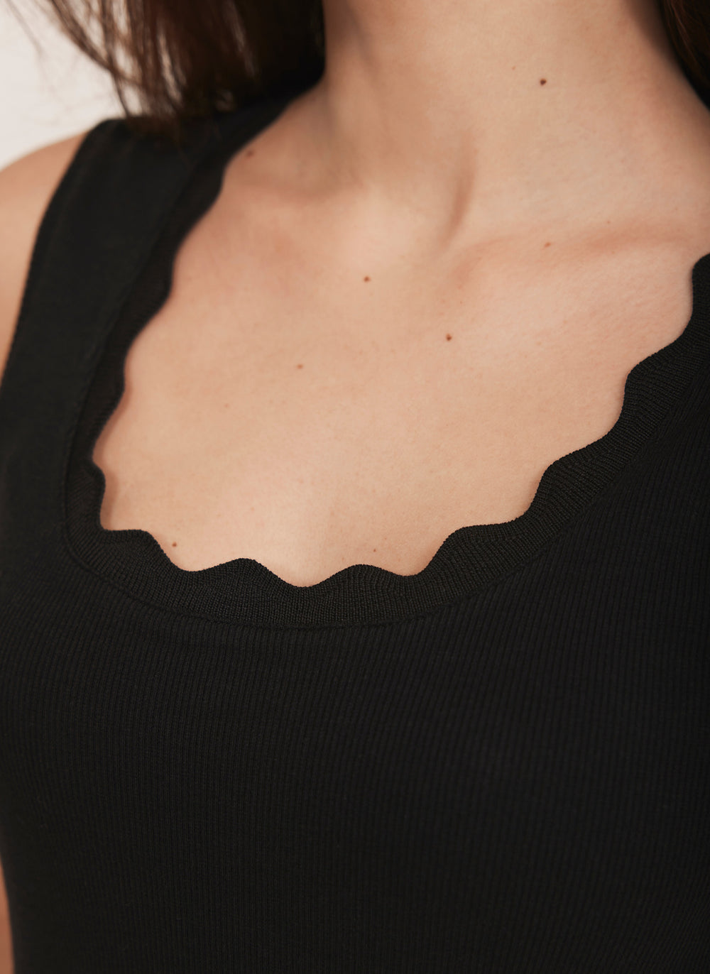 Black Scallop Trim Vest Top