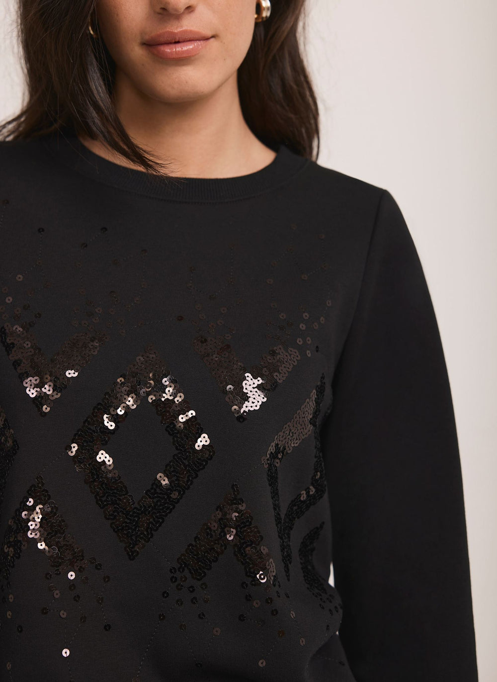 Black Cotton Blend Sequin Sweatshirt