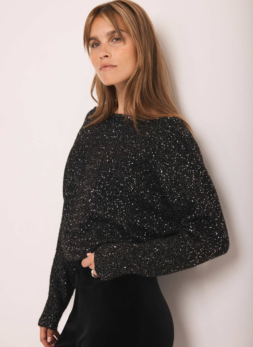 Black Sequin Batwing Jumper