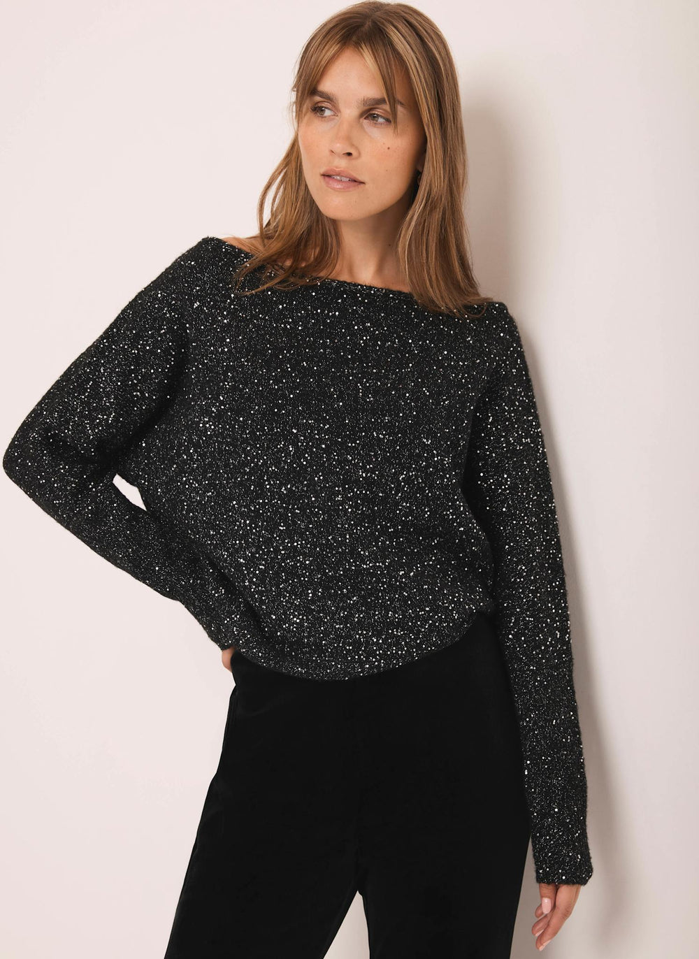 Black Sequin Batwing Jumper