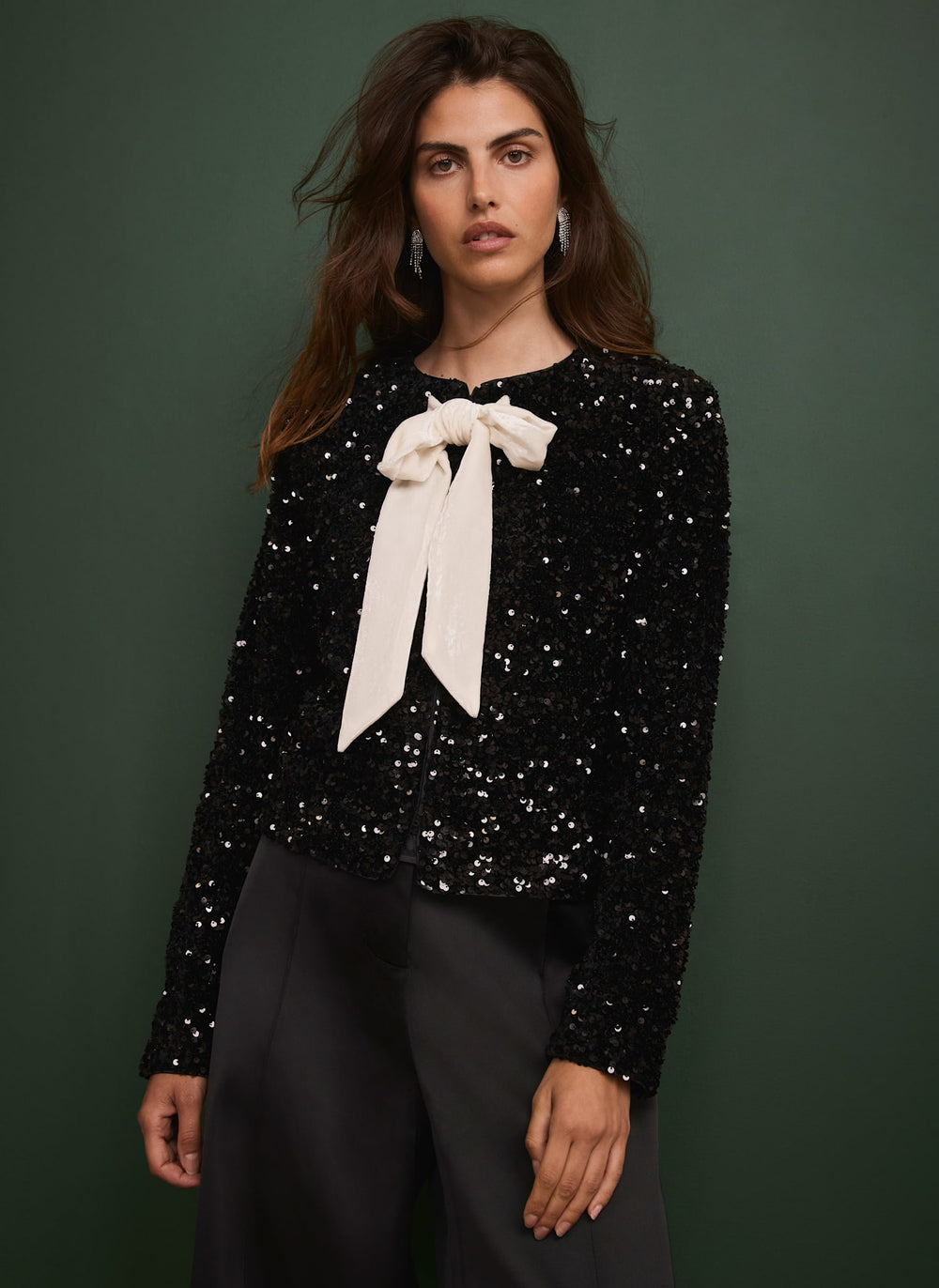 Black Sequin Bow Detail Jacket