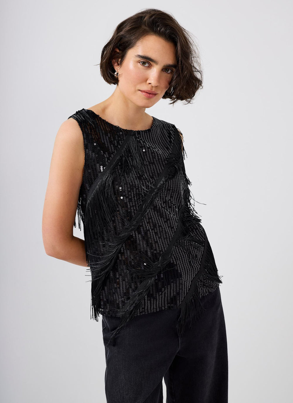 Black Sequin Tassel Top