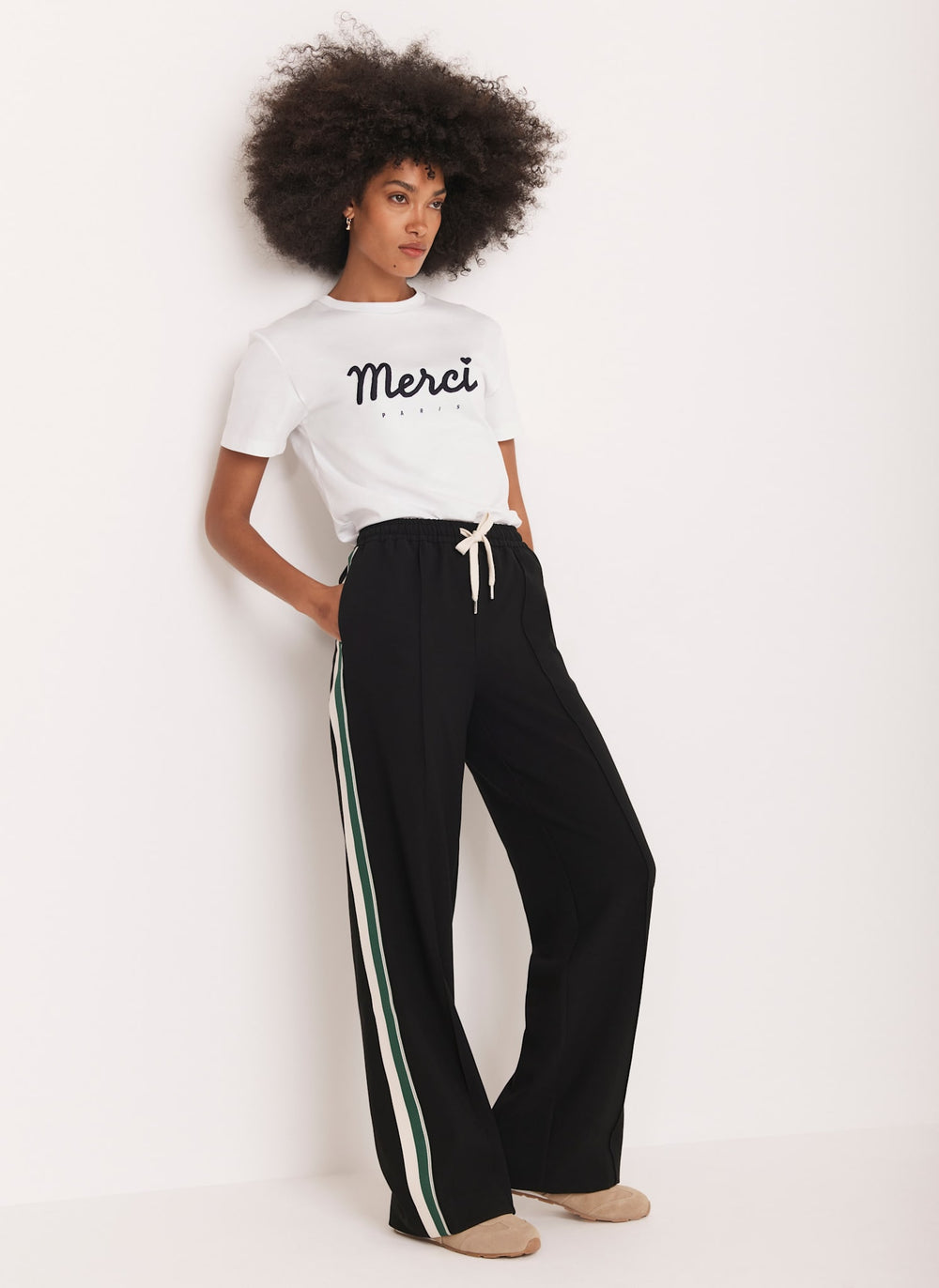 Black Wide Side Stripe Trousers