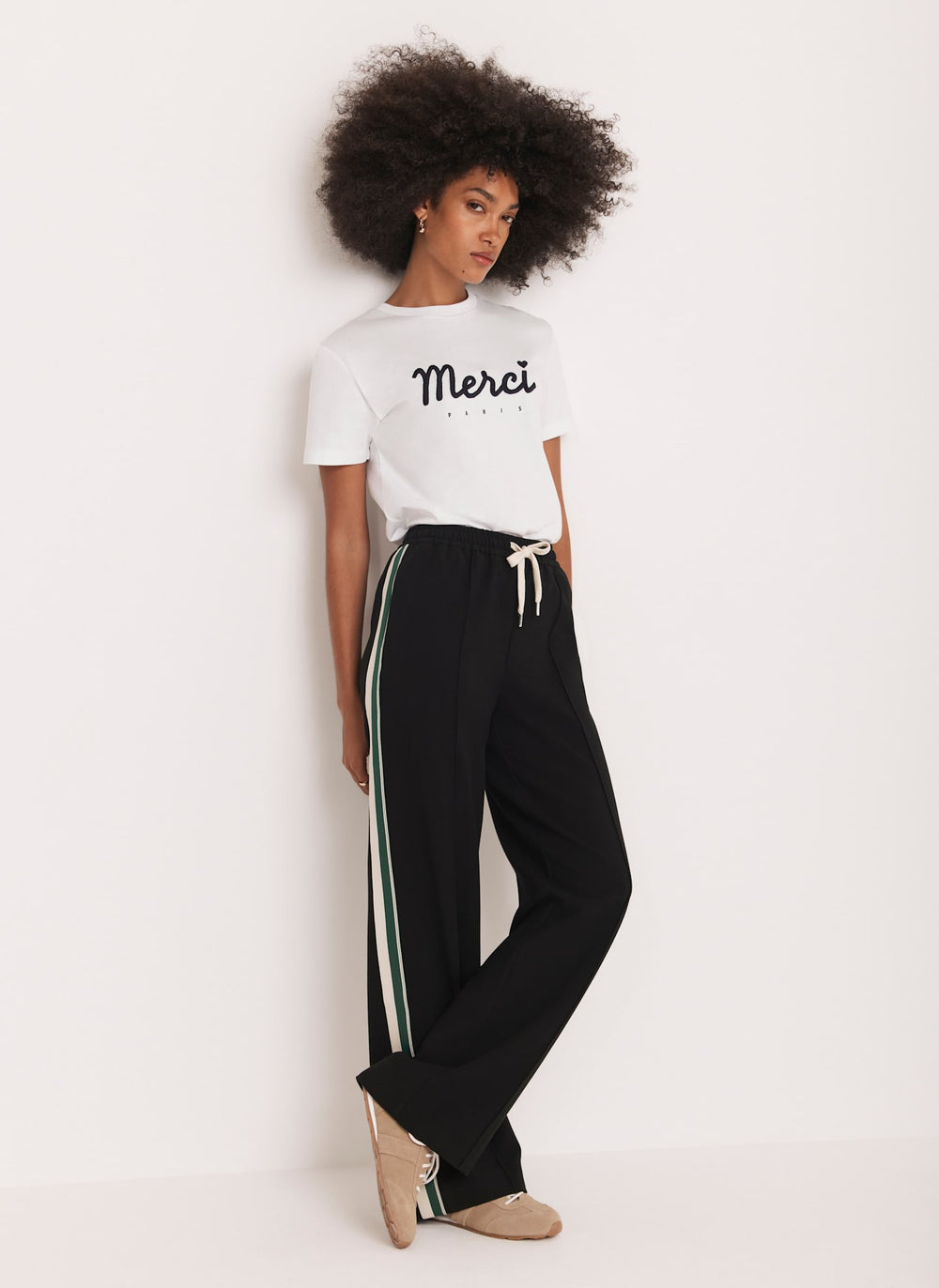 Black Wide Side Stripe Trousers