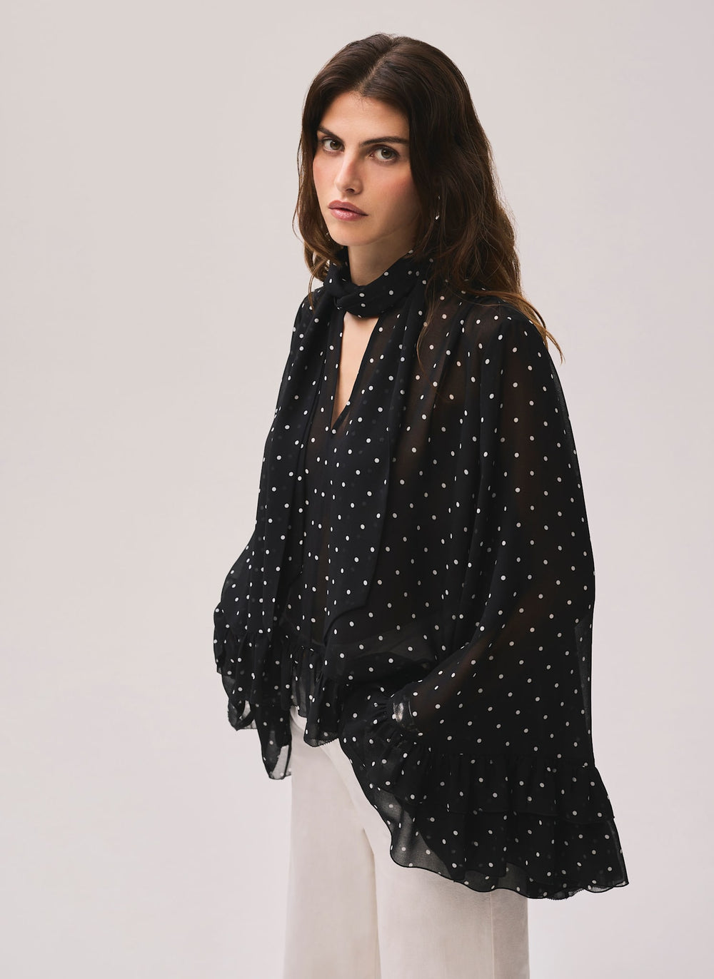 Black Polka Dot Print Blouse