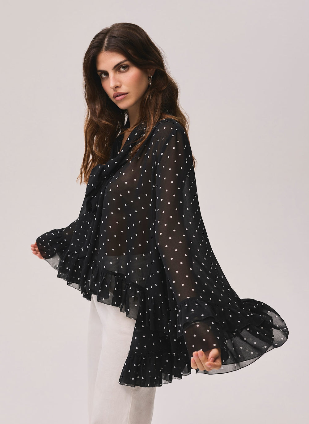 Black Polka Dot Print Blouse