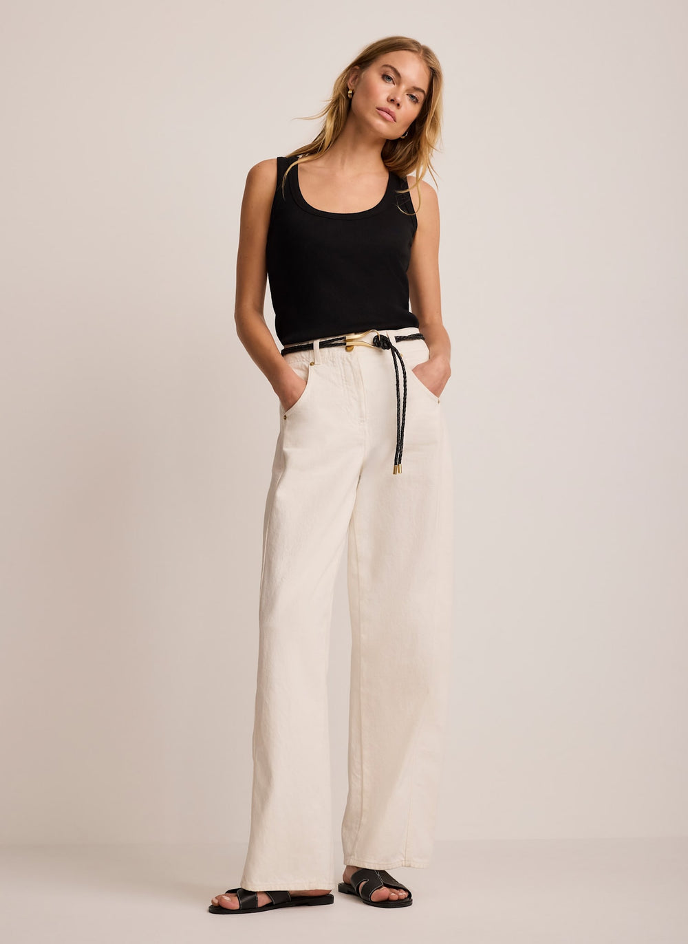 Black Cotton Blend Scoop Neck Vest