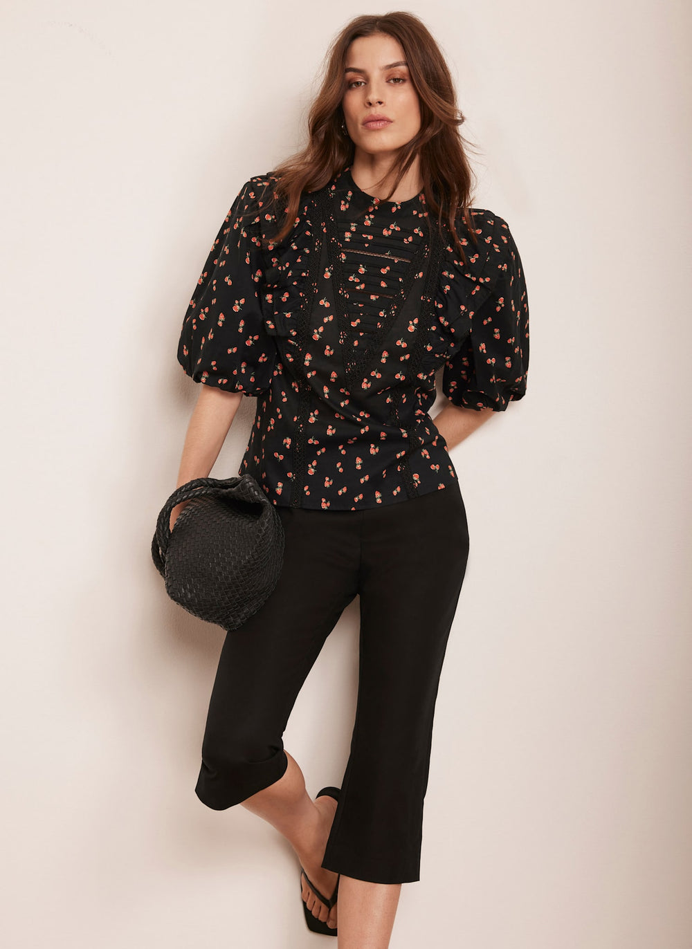 Black Strawberry Print Top