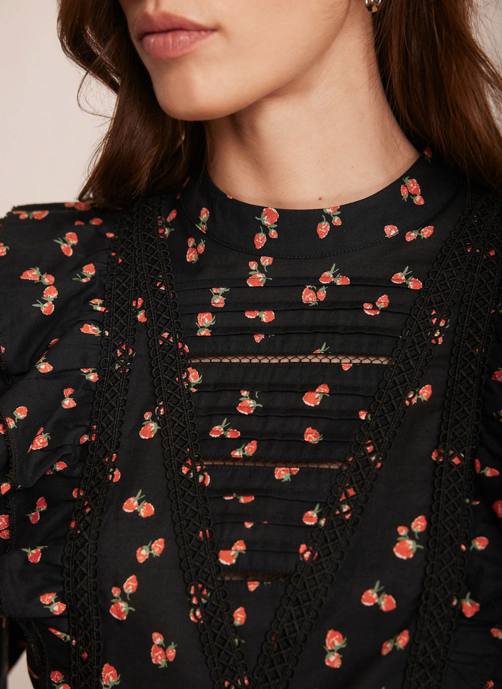 Black Strawberry Print Top