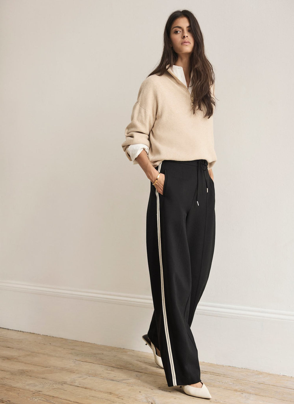 Black Side Stripe Barrel Trousers