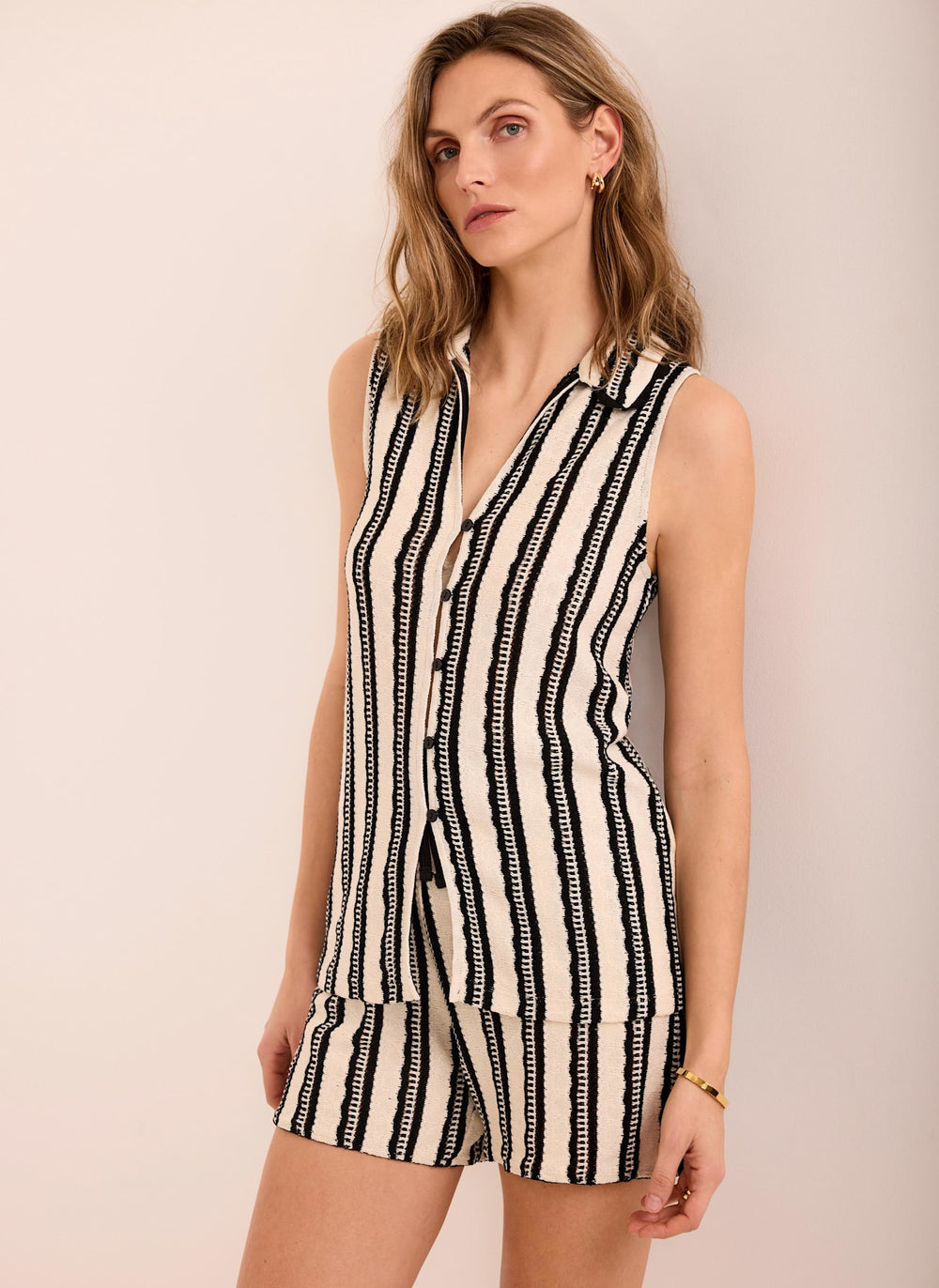 Black Stripe Beach Short Set