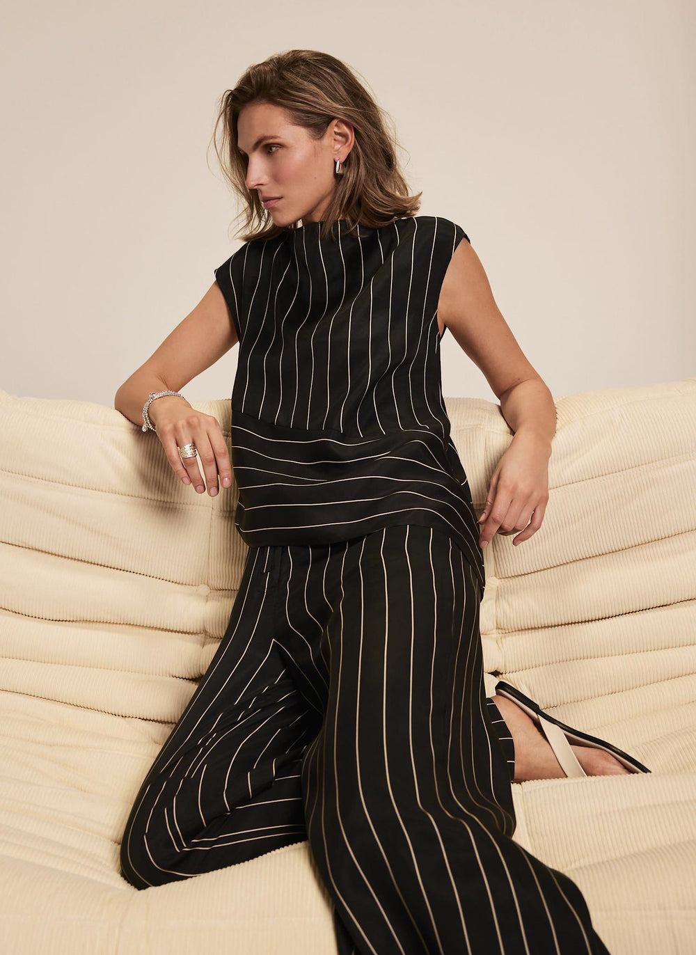 Black Striped Asymmetric Top