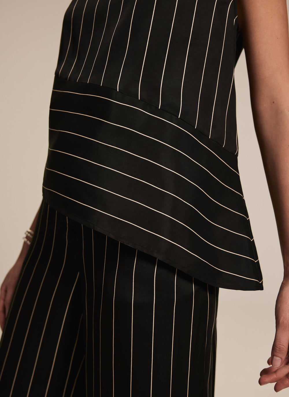 Black Striped Asymmetric Top