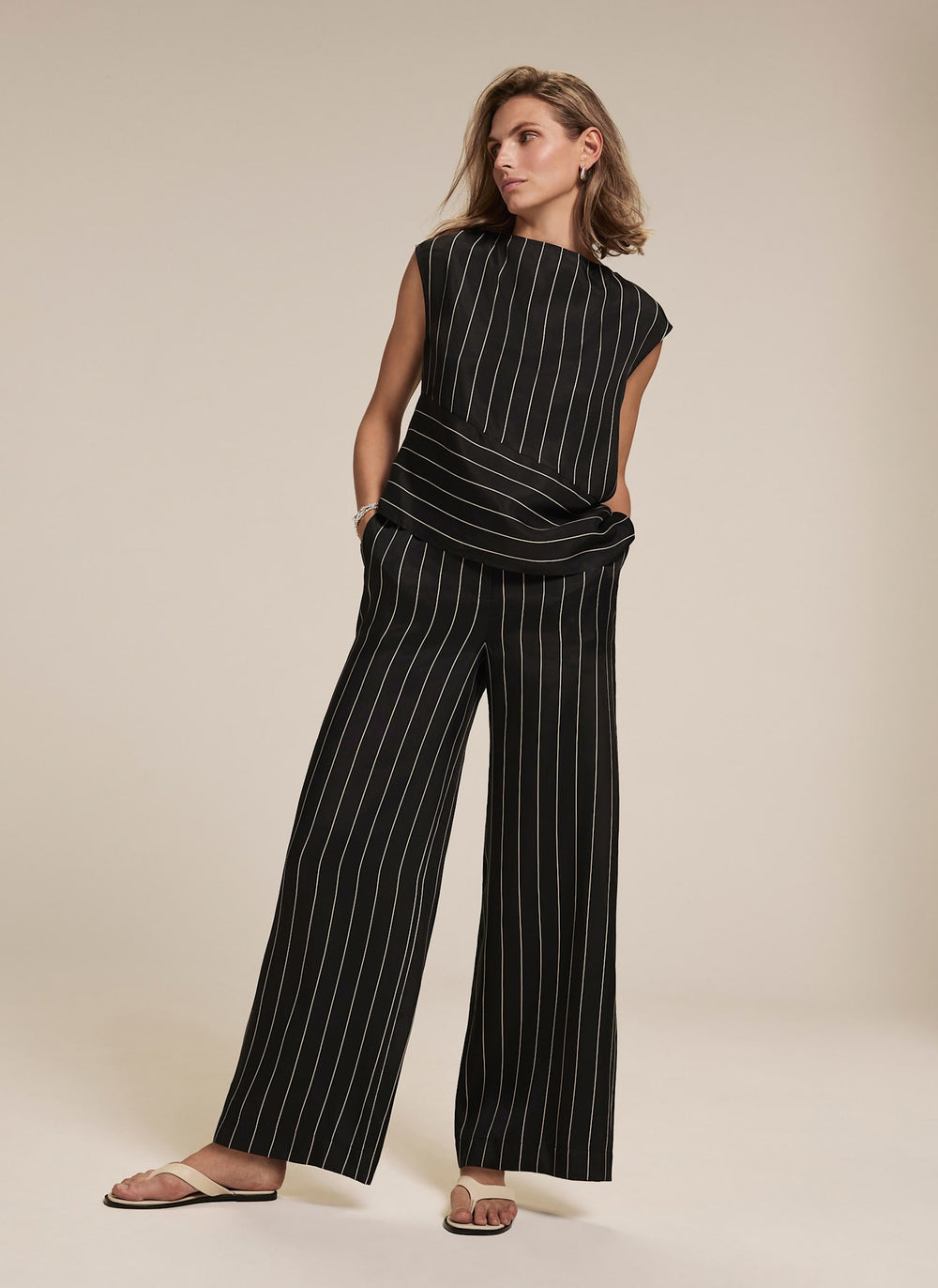 Black Striped Wide Trousers