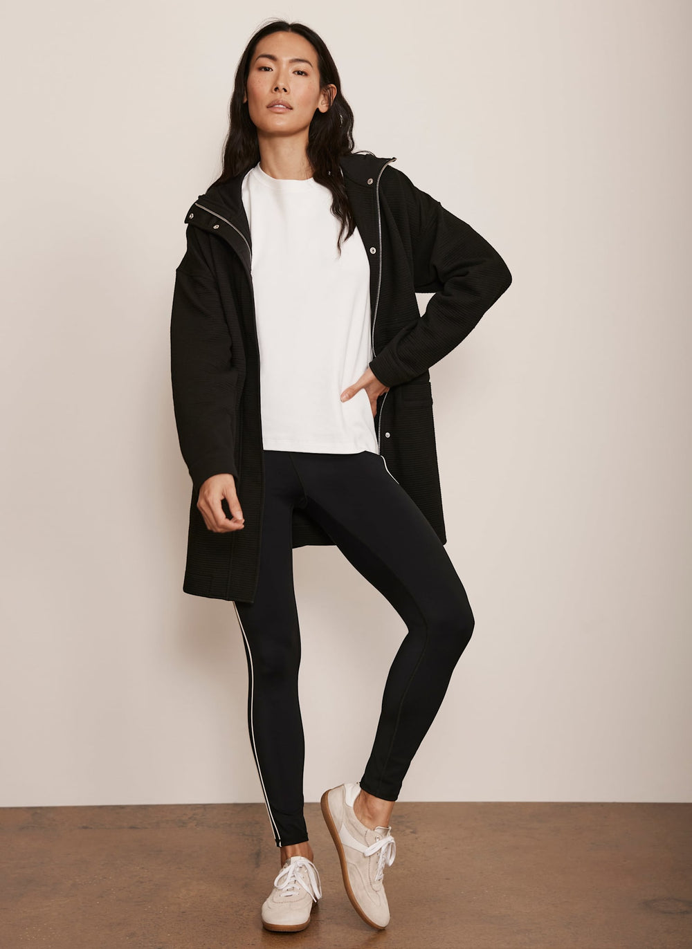 Black Textured Hooded Coat